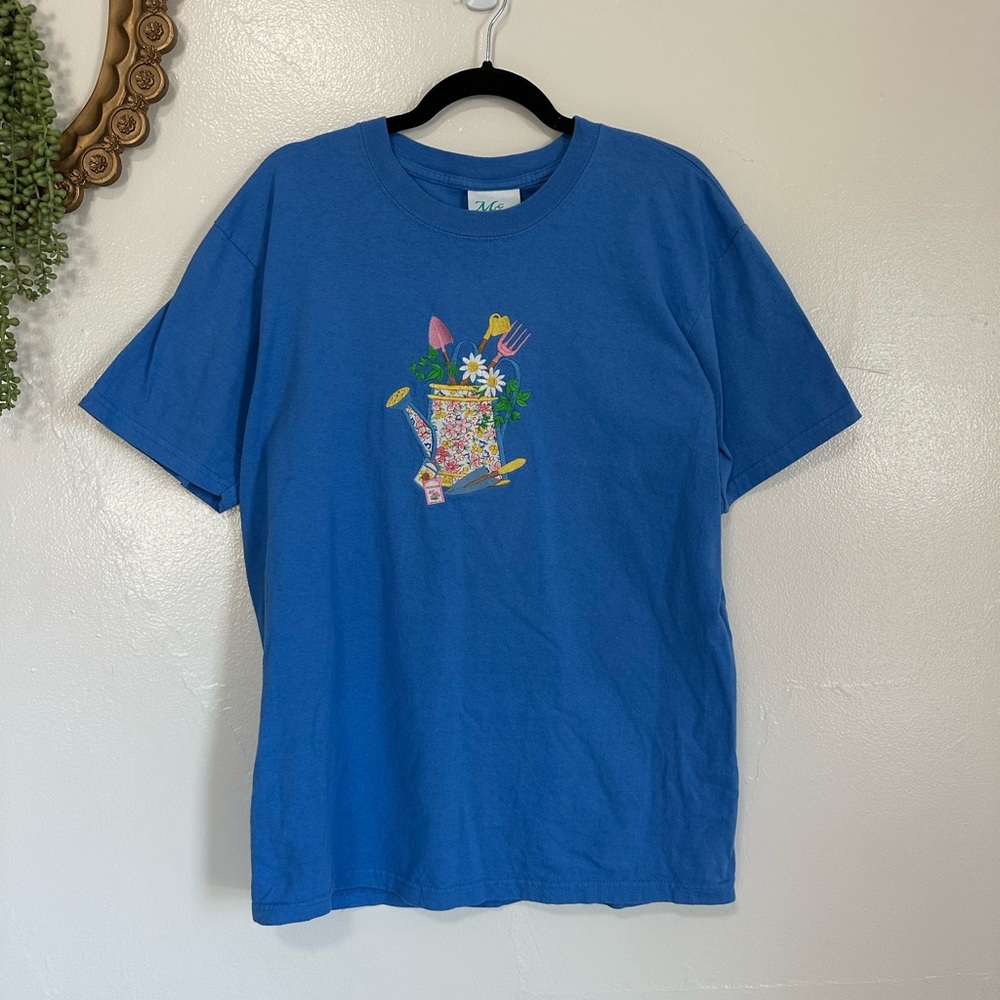 Vintage MC Sportswear Energy Garden Motif T-shirt, Blue, Embroidery Detail, Lg